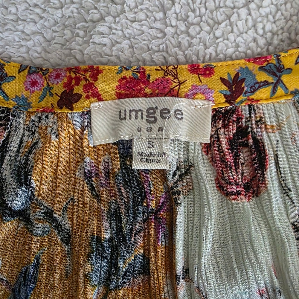 Umgee USA Floral Patchwork Mini Dress V-Neck Boho Babydoll Multi Womens S - Picture 4 of 7